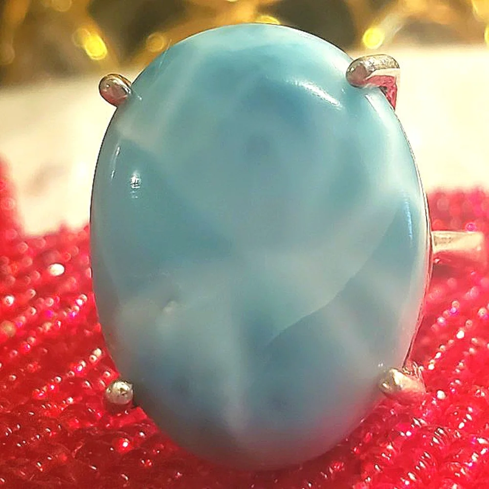 Stunning Larimar 925 Sterling Silver Scroll Ring - Picture 5 of 12
